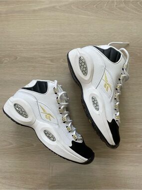 Reebok Question Mid Junior Basketball Shoes in White and Black